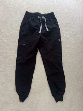 Figs Black Jogger Scrub Pants with Gray Drawstring